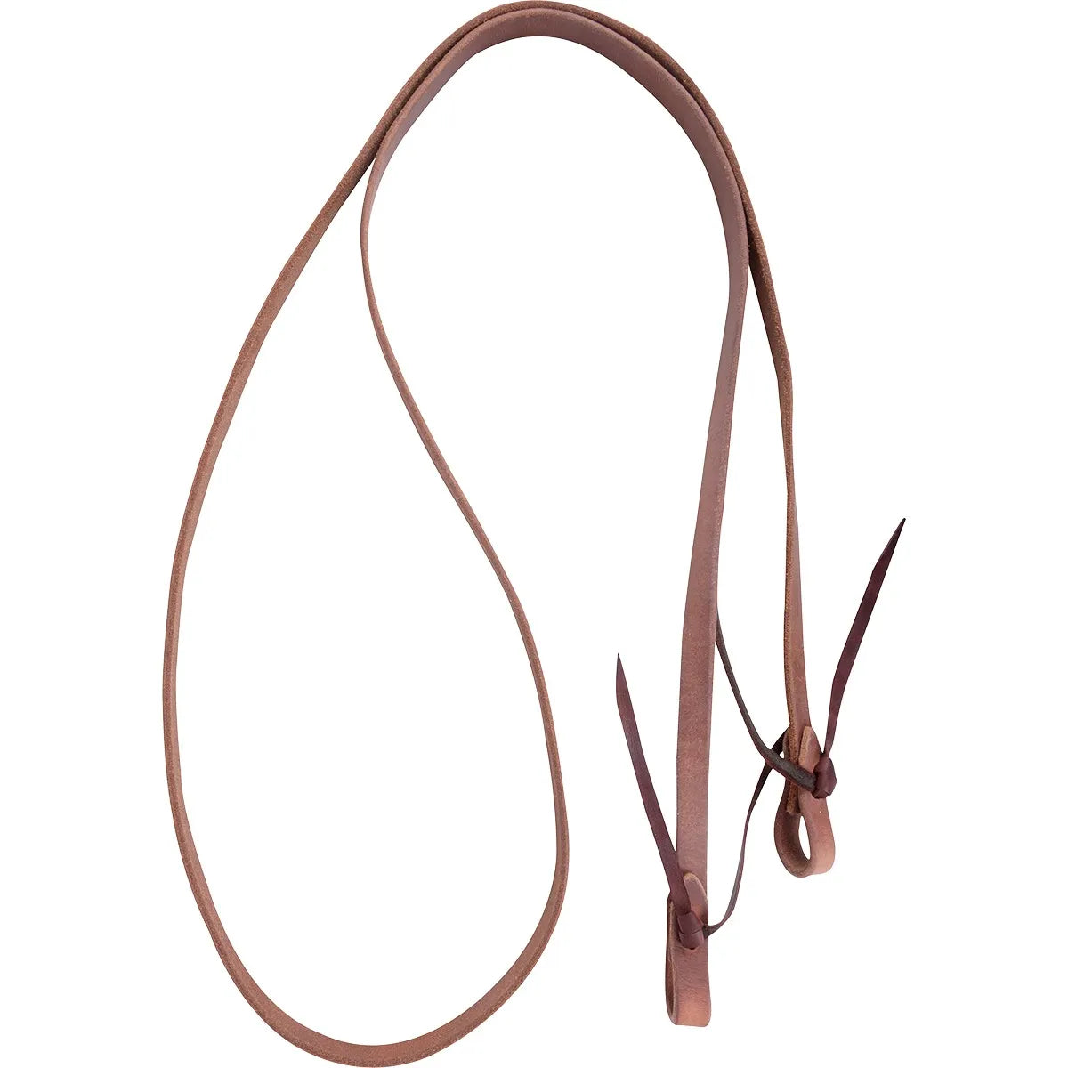Martin Saddlery Roping Rein crafted from premium chestnut brown leather. This high-quality continuous loop horse rein features traditional leather tie-ends for a secure bit connection. Designed for superior control and durability, it is an essential piece of western horse tack for roping and performance riding. A classic, long-lasting addition to any equestrian's leather gear collection.