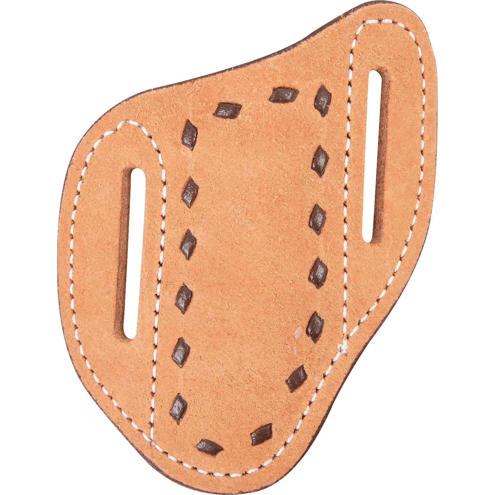 Martin Saddlery natural tan Roughout Leather Knife Scabbard featuring traditional dark brown buckstitch detailing and clean white perimeter stitching. This western-style knife sheath is designed with angled belt loops for a secure, comfortable fit on any standard belt. Ideal for ranch work or everyday carry, this handcrafted leather accessory combines rustic style with durability, perfect for western fashion enthusiasts and outdoor gear collections.