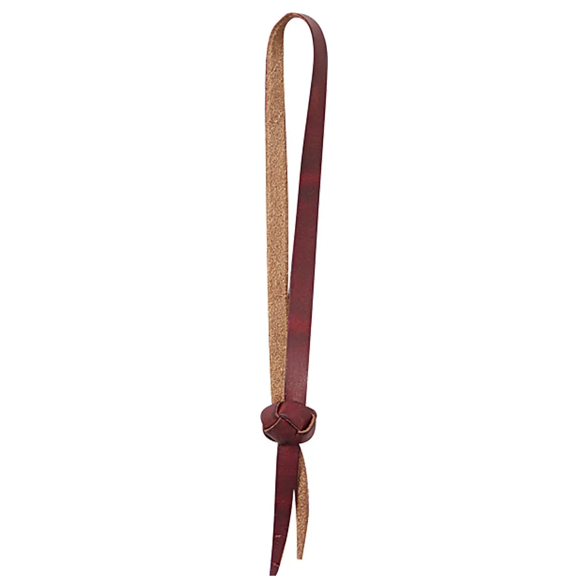 Martin Saddlery Tie Down Hobble crafted from premium chestnut leather. This western horse tack accessory features a hand-knotted design and split tails, ensuring a secure and stylish fit. With its smooth finish and roughout underside, it provides maximum durability and comfort for horse training and everyday riding. A must-have for any equestrian gear collection.