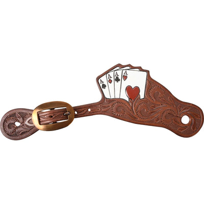 Martin Saddlery Tombstone Spurstraps with Card Suite Tooling - Premium Hand-Tooled Leather