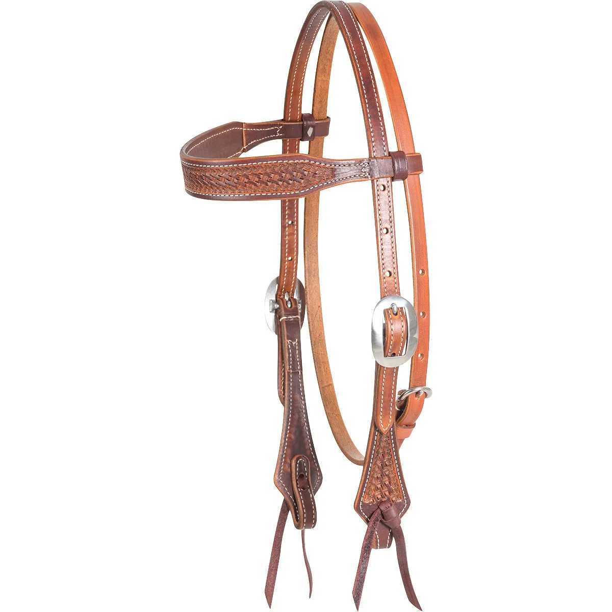 Martin Saddlery Weathered Antique Leather Browband Headstall - Mini Basket Tooling