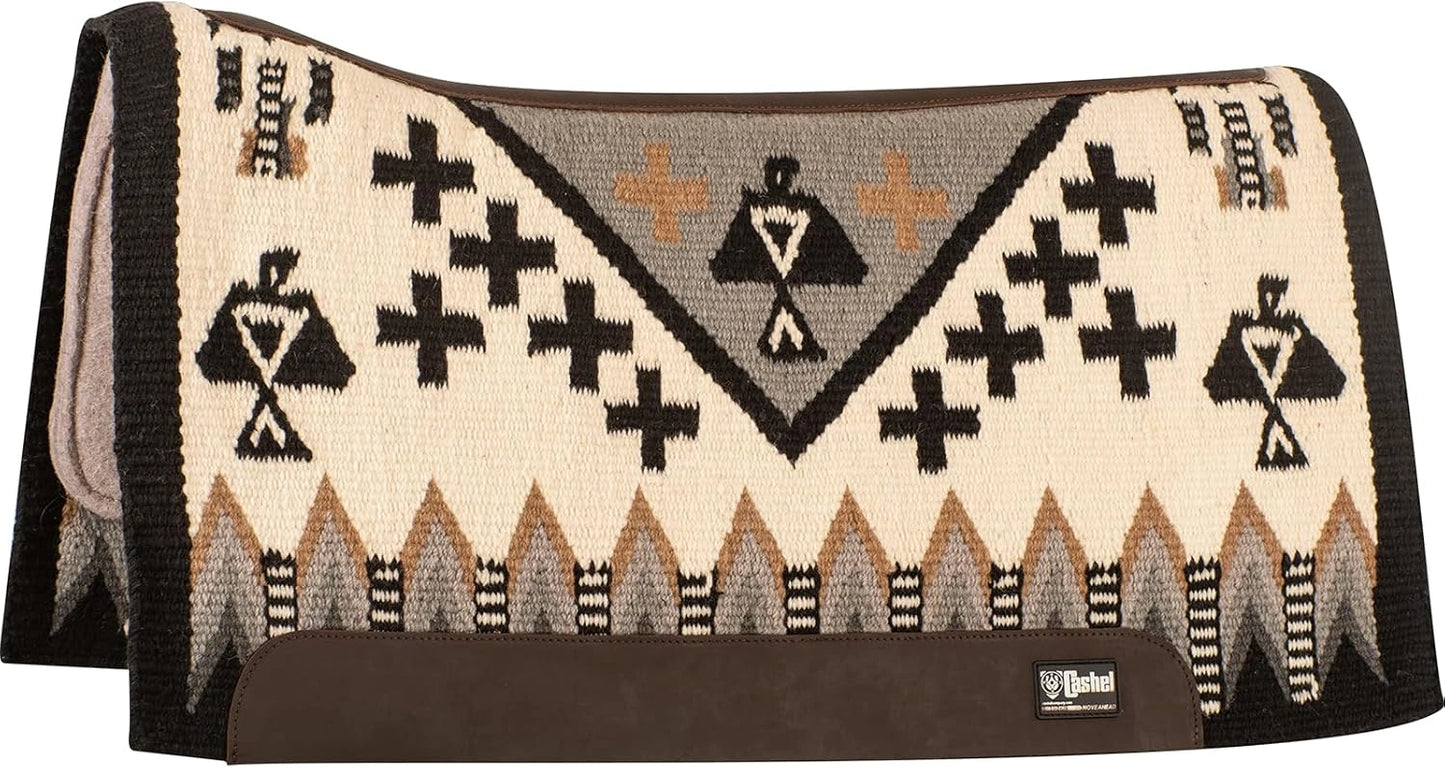 Native American patterned saddle pad with geometric design on a white background