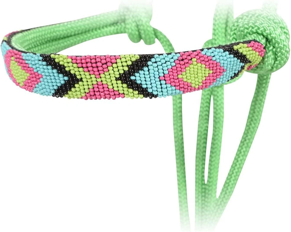 Neon beaded bracelet with a white background