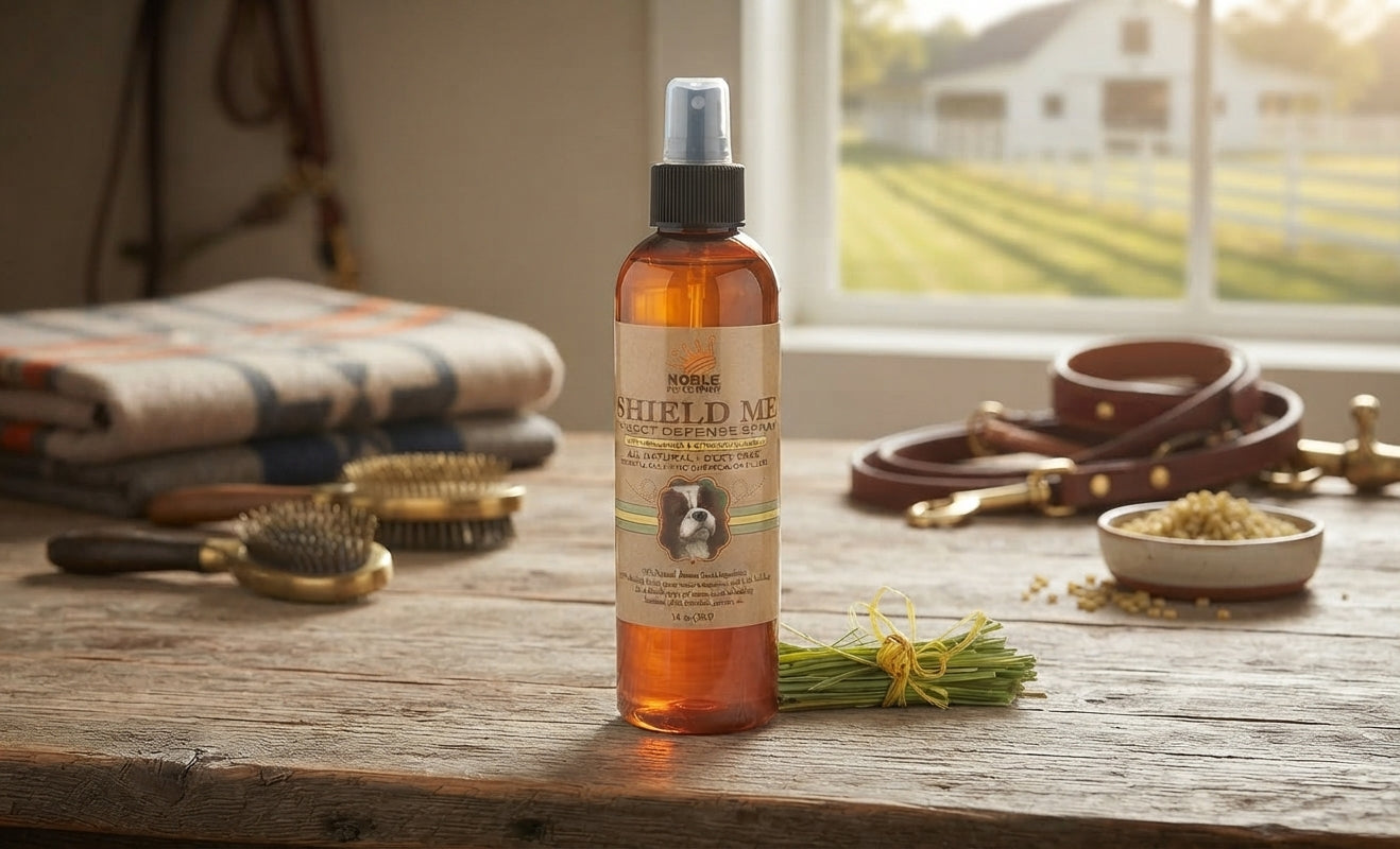 Lifestyle photo of Noble Shield Me Natural Insect Defense Spray for Pets - Flea, Tick & Mosquito Repellent - 99% Natural DEET-Free