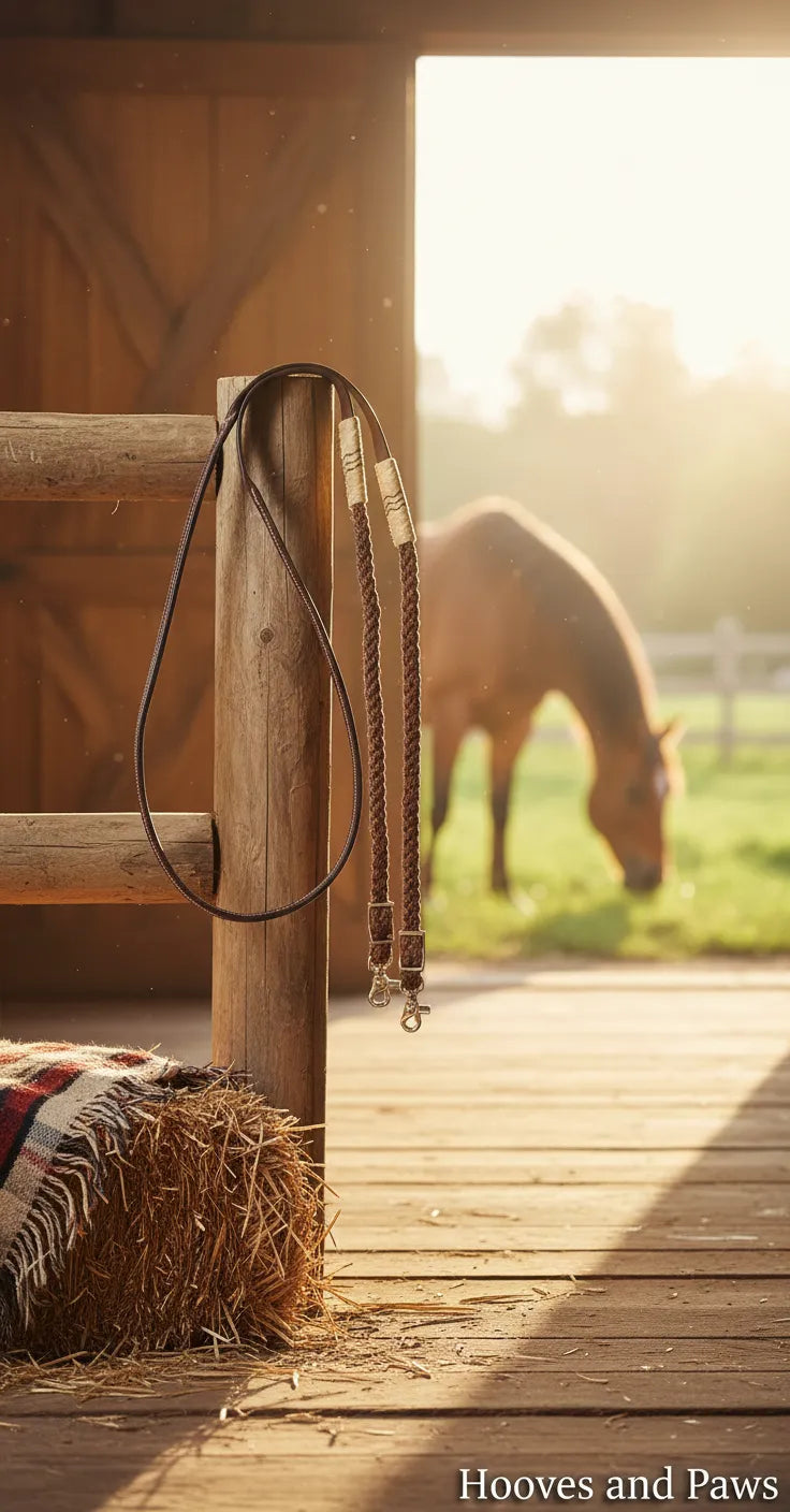 Cashel Adjustable Leather & Rope Reins - Brown with Rawhide Accents & Quick-Release Snaps - 8'