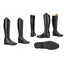 Shires Moretta Ortona Riding Boots in black milled cow leather. These elegant tall equestrian boots feature a high dressage cut, laced front detail, and full-length rear zipper with elasticated panels. Shown from multiple angles, highlighting the standard fit, spur rests, and textured non-slip sole. A premium choice for dressage or jumping, offering a sleek professional look and durable comfort for horse riders.