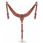 Professional's Choice Oiled Rough Out Leather Pulling Breast Collar in a rich chestnut finish. This high-performance western horse tack features heavy-duty stainless steel hardware, 1-inch adjustable tug straps, and a brass snap for secure cinch attachment. Designed for ranch work, roping, and trail riding, the contoured shape offers superior comfort and freedom of movement for your horse. Durable, stylish, and essential gear for any professional equestrian.