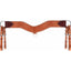 Professional's Choice Steer Tripper Breast Strap in premium Hermann Oak leather. This wide, contoured breast collar features a rich chestnut finish with mahogany teardrop accents and white contrast stitching. Designed for heavy-duty roping and steer tripping, it includes durable stainless steel hardware, a center D-ring, and adjustable tug straps. High-quality western horse tack that combines professional-grade performance with classic craftsman style.