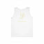 White Printify minimalist cotton tank top featuring a soft gold monogram back logo with "H&P" and a subtle horseshoe and paw design. Below the monogram, the website hoovesandpaws.com is printed in matching gold. This high-quality 5.3 oz 100% cotton sleeveless shirt offers a clean, premium look for summer outfits and casual boutique streetwear.