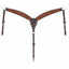 Professional's Choice Prairie Flower Two-Tone Tooled Leather Western Roper Breast Collar for standard size horses. Features intricate hand-tooled floral patterns in cognac leather framed by a dark brown border with white contrast stitching. This durable western horse tack includes stainless steel hardware, adjustable tug straps, and a snap-on center down strap. Ideal for ranch work, roping, or trail riding, offering a classic western look and reliable performance.