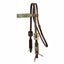 Professional's Choice Copper Emerald Browband Headstall crafted from premium 5/8" dark brown leather. This Western horse headstall features exquisite hand-painted emerald green and copper floral tooling on the browband and cheekpieces. Finished with engraved stainless steel buckles and tie-bit ends, this durable and stylish tack is perfect for show, trail, or barrel racing. Full-size horse equipment designed for both performance and western flair.