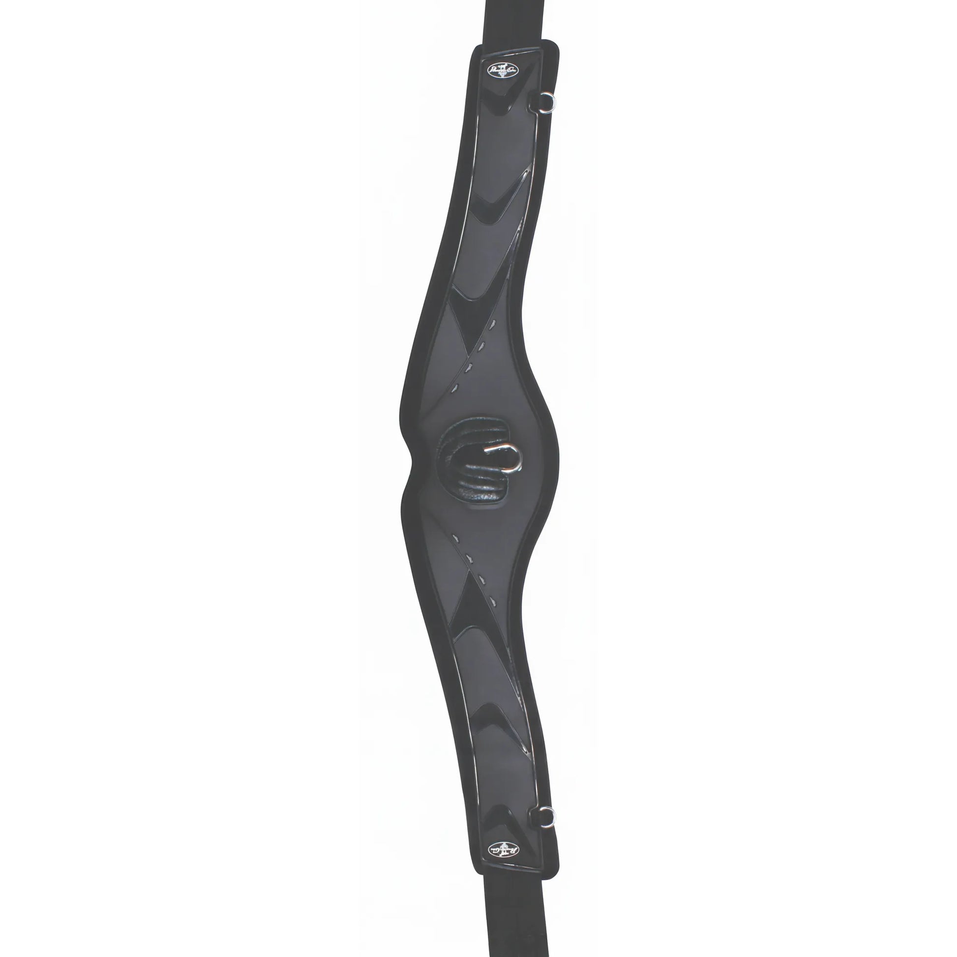 Professional's Choice Anatomical Contoured Leather Jump Girth in black, size 40 inch. This premium equestrian girth features a wide, anatomically shaped design to provide maximum comfort and freedom of movement for the horse. Includes a durable center D-ring and side attachment points for easy martingale or breastplate integration. Designed for peak performance in show jumping and eventing, offering a sleek, professional look.