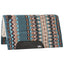 Classic Equine Sensorflex Wool Saddle Pad featuring a vibrant teal and brown Southwestern geometric pattern. This premium western horse pad boasts a 100% wool top, 1-inch heavy wool felt center, and a plush cream wool fleece bottom for shock absorption and comfort. Finished with durable black wear leathers and a contoured spine. A stylish and functional choice for ranching, trail riding, or western performance events.