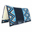 Professional's Choice Comfort-Fit SMX Air Ride Western Saddle Pad in the El Dorado pattern. This contoured horse pad features a vibrant black, turquoise, and tan Southwestern geometric design with a thick 3/4 inch shock-absorbing core and plush cream fleece underside. Includes durable black leather wear leathers with the SMx Air Ride logo. High-quality, breathable equestrian gear perfect for trail riding, western pleasure, or performance horse training.