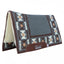 Professional's Choice Comfort-Fit SMX Air Ride Hourglass Saddle Pad featuring a woven wool Navajo design in charcoal grey, chocolate brown, and cream geometric patterns. This shock-absorbing Western saddle pad includes a thick white fleece underside for horse comfort and durable leather wear leathers with a branded logo. Perfect for Western riding and ranch work, providing a contoured fit and high-performance protection for your horse.
