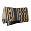 Professional's Choice Comfort-Fit SMX Air Ride Western Saddle Pad featuring a charcoal and tan southwestern geometric pattern. This horse pad includes a 3/4-inch core and premium cream Merino wool bottom for maximum comfort. Finished with dark brown leather wear leathers and OrthoSport technology, it's a top-tier choice for western riders seeking style and high-performance equine protection for trail riding, ranch work, or competition.