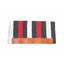 Professional's Choice Casa Zia Navajo Western Horse Saddle Blanket in Black and Crimson. Hand-woven from 100% New Zealand Wool, this 32" x 64" blanket features a bold vertical stripe pattern in black, white, and red. A premium tan leather wear leather strip adds durability and a classic Western aesthetic. Ideal for horse shows, trail riding, and everyday equestrian use.
