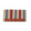 Professional's Choice Casa Zia Navajo Saddle Blanket, 32" x 64" heavy-weight New Zealand wool horse blanket. Features vertical stripes in gray, crimson red, and tan with a durable brown leather wear leather at the bottom showing decorative punch detailing. A stylish and functional addition to western riding gear, perfect for horse shows or everyday trail riding.