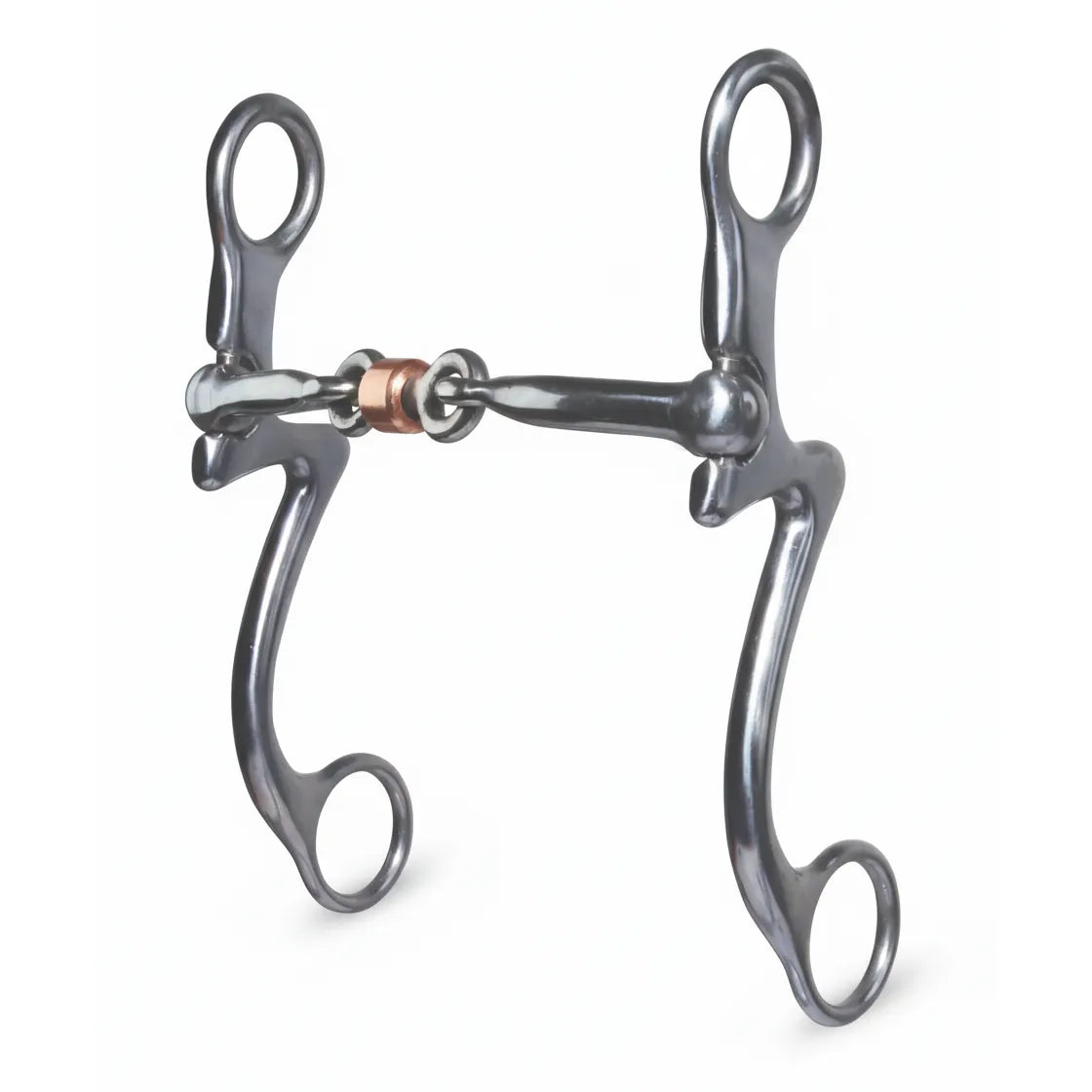 Professional's Choice 7-Inch Shank Dogbone Western Horse Bit with a 5 1/8" mouthpiece. This high-quality stainless steel bit features a three-piece jointed dogbone design with a central copper roller to promote salivation and relaxation. The elegant curved 7-inch shanks provide classic Western style and leverage. Perfect for equestrian training, performance, or daily riding. Durable, functional, and stylish horse tack for any Western discipline.