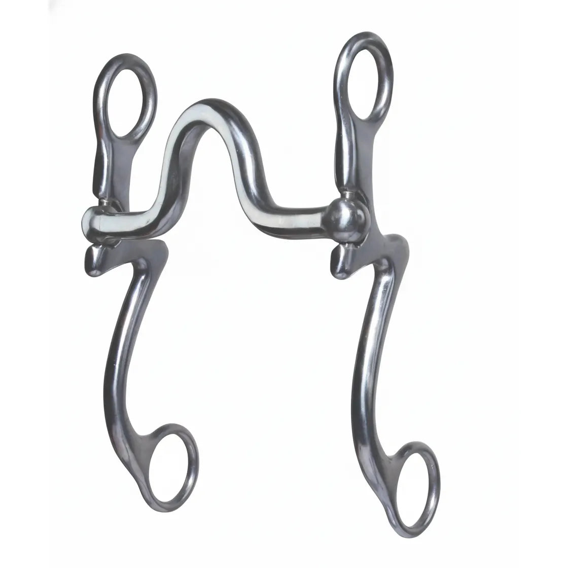 Professional's Choice PC 7 Shank Medium Port Horse Bit with a 5 1/8" sweet iron mouthpiece and copper inlays to encourage salivation. This polished western curb bit features elegant, curved 7-style shanks for balanced leverage and a medium port for tongue relief. High-quality equestrian tack designed for clear communication and horse comfort, perfect for western performance, reining, and trail riding. Swivel cheek design in a durable stainless steel finish.