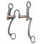 Professional's Choice PC 7-Inch Shank Horse Bit featuring a weighted sweet iron mouthpiece with copper rollers. This western bit has elegant curved silver shanks with decorative detailing, a medium port, and quick-release swivel joints for independent side movement. High-quality equestrian tack designed for clear communication and responsiveness in the show ring or during training.