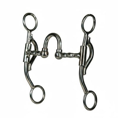 Professional's Choice Yukon Bit Series horse bit with a 5.25" sweet iron mouthpiece and 6" curved shanks. This Western curb bit features a high port and twisted wire bars for enhanced communication and refined control. Durable stainless steel construction with swivel shanks and top and bottom rings, perfect for performance horse training and Western riding disciplines.