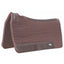 Professional's Choice Comfort Fit 1-inch thick contoured western saddle pad in chocolate brown. This premium 100% steam-pressed wool felt pad features a textured surface for breathability and moisture-wicking. Reinforced with dark brown leather wear leathers along the spine and bottom for durability and a secure fit. An essential piece of high-performance equestrian tack for horse comfort and protection in any Western discipline.