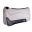 Professional's Choice Precision Relief Felt Western Saddle Pad in light grey wool with black leather wear leathers. This contoured orthopedic Air Ride pad is designed for horse comfort and shock absorption. Features reinforced leather along the spine and wear patches for maximum durability. Ideal for Western disciplines, performance, or trail riding, this high-quality grey felt pad ensures a perfect fit and pressure relief for your horse.