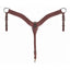 Professional's Choice Ranch Hand Hermann Oak Leather Roper Breast Collar featuring a rich mahogany finish with contrasting white stitching. This 2.5" wide Western breast collar includes heavy-duty stainless steel hardware, adjustable tug straps, and a snap-end center strap for a secure fit. Durable, high-quality horse tack designed for ranch work, roping, and trail riding, offering a classic look and professional-grade performance for any horse size.