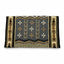 Professional's Choice Western Show Saddle Blanket in 100% New Zealand wool. This oversized pad features a slate grey center with cream and tan geometric crosses and square motifs. Framed by intricate zigzag borders, vertical side panels, and a striped bottom edge in earth tones, this durable horse tack is designed for professional performance and style in the show ring. High-quality equestrian gear for western riding.