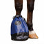 Professional's Choice Short 14" Soaking Boot in blue and black, securely buckled on a horse’s leg for therapeutic hoof care. This durable, heavy-duty soaking boot is designed for icing inflamed hooves and providing relief from abscesses, thrush, or laminitis. Featuring a reinforced base and adjustable top strap, it’s an essential equine health tool for effective horse hoof treatment and soaking.