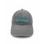 Charcoal gray washed cotton baseball hat featuring vibrant cyan embroidery. The front displays "Happy Together" text alongside small baby footprints and dog paw prints, with "LoveWally" branding below. This stylish, adjustable unstructured dad cap is an ideal gift for pet lovers and new parents. The vintage-style 6-panel design with a curved brim offers a comfortable, casual look for daily wear.