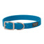 Durable Weaver Leather Terrain D.O.G. Brahma Webb Dog Collar in vibrant turquoise blue. This high-performance, weather-resistant, and quick-drying dog collar features premium silver hardware and a sturdy D-ring for leash attachment. Perfect for active pets and outdoor adventures, this waterproof gear is easy to clean and odor-resistant, providing a stylish and functional accessory for your dog.