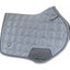 Toklat Vision Close Contact English Saddle Pad in a sophisticated grey satin. This full-size anatomical high-wither pad features a unique geometric quilting pattern, elegant cord piping, and a protective girth patch. Designed for optimal fit and horse comfort, this stylish English saddle pad is perfect for jumping or daily schooling. High-quality equestrian tack with a modern, luxurious look for the discerning rider.