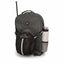 Toklat Woofwear Rider Commuter Backpack in grey and black reflective fabric. Features a front mesh net holding a brown riding helmet, a side slot for a riding crop, and a mesh water bottle pocket. This equestrian gear bag includes a 15-17" laptop sleeve and reflective safety strips, making it the perfect stylish and functional backpack for horse riders traveling to the barn or show.