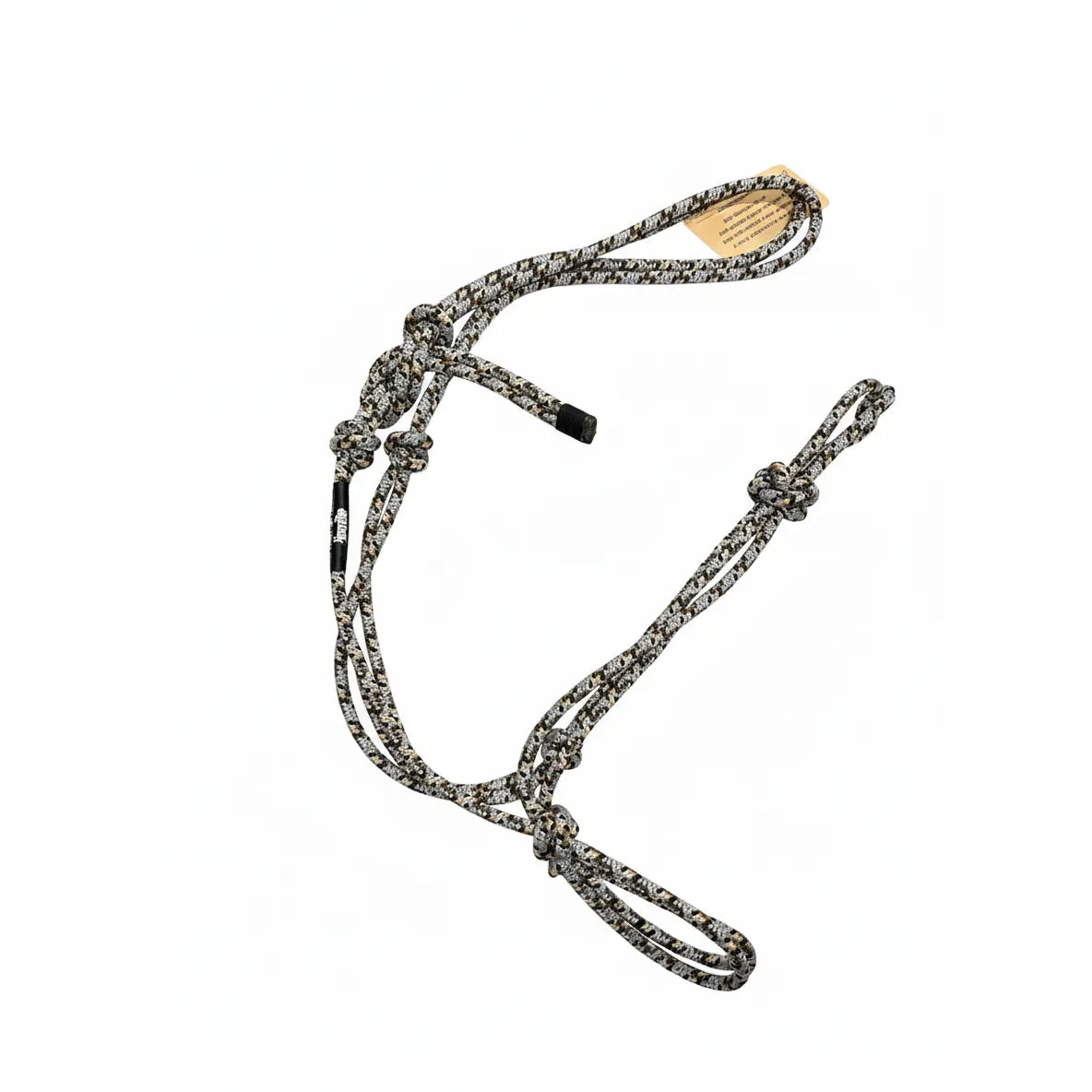 Weaver Leather Silvertip Transition Halter with Sliding Ring in a stylish grey, black, and tan patterned rope. This high-quality rope horse halter is designed for natural horsemanship and training. Features durable knotted construction and a sliding ring for clear communication and subtle cues. An essential tool for horse owners looking for professional-grade equestrian gear and effective horse training equipment.