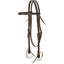 Weaver Leather Turquoise Cross Western browband headstall in rich dark oil 5/8" skirting leather. Features eye-catching white contrast stitching, adjustable stainless steel buckles, and traditional leather tie bit ends. A durable and classic piece of Western horse tack ideal for daily ranch work, trail riding, or horse shows. High-quality leather equestrian equipment designed for style and performance.