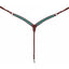 Weaver Leather Turquoise Cross Contoured Skirting Leather Breast Collar in Medium Oil. This western horse tack features vibrant turquoise cross overlays on rich dark brown skirting leather. Designed with a contoured shape for fit and comfort, it includes high-quality silver-tone hardware and adjustable straps. A stylish choice for barrel racing, trail riding, or western pleasure events.
