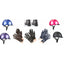 Shires Young Rider Starter Kit Bundle for equestrian enthusiasts. Features four Karben riding helmets in vibrant metallic blue, purple, pink, and classic matte black. Includes black Moretta Clio paddock boots and premium leather child gloves in brown, black, and navy blue. The perfect horseback riding gear set for kids, offering safety, comfort, and style for lessons or competitions. High-quality youth equestrian apparel available in multiple sizes.