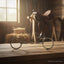 Myler MB 02 snaffle bit, stainless steel with copper inlay, on a rustic wooden table in a sunlit barn.