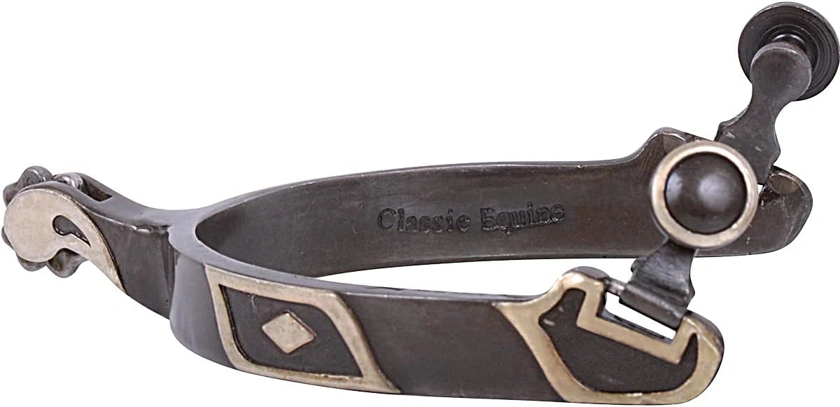 Classic Equine Black Diamond Blunt Rowel Western Spurs - Large, 5/8" Band, 1" Offset Shank
