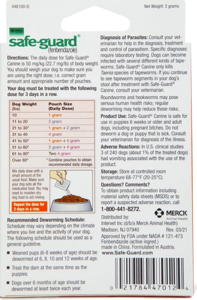 Safe-Guard Canine Dewormer 3-Pack Protect Your Dog from Parasites - unks, displayed with professional product photography