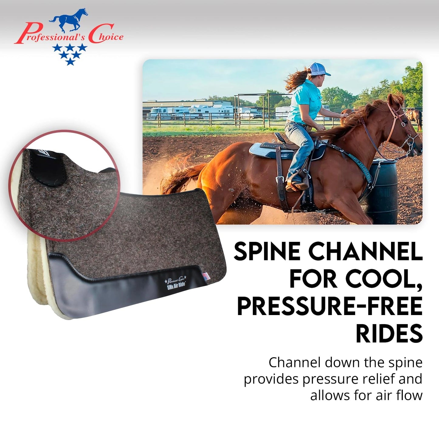 Professional's Choice Cowboy Air Ride Saddle Pad | Contoured Back Shock-Absorbing Breathable Moisture-Wicking Wool Felt Western Horse Riding Saddle Pad