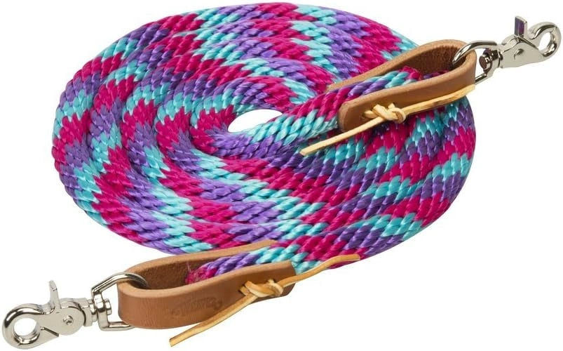 Weaver Leather Poly Roper Rein - 5/8" x 10' - Soft Poly Rope with Leather Water Loops and Scissor Snaps