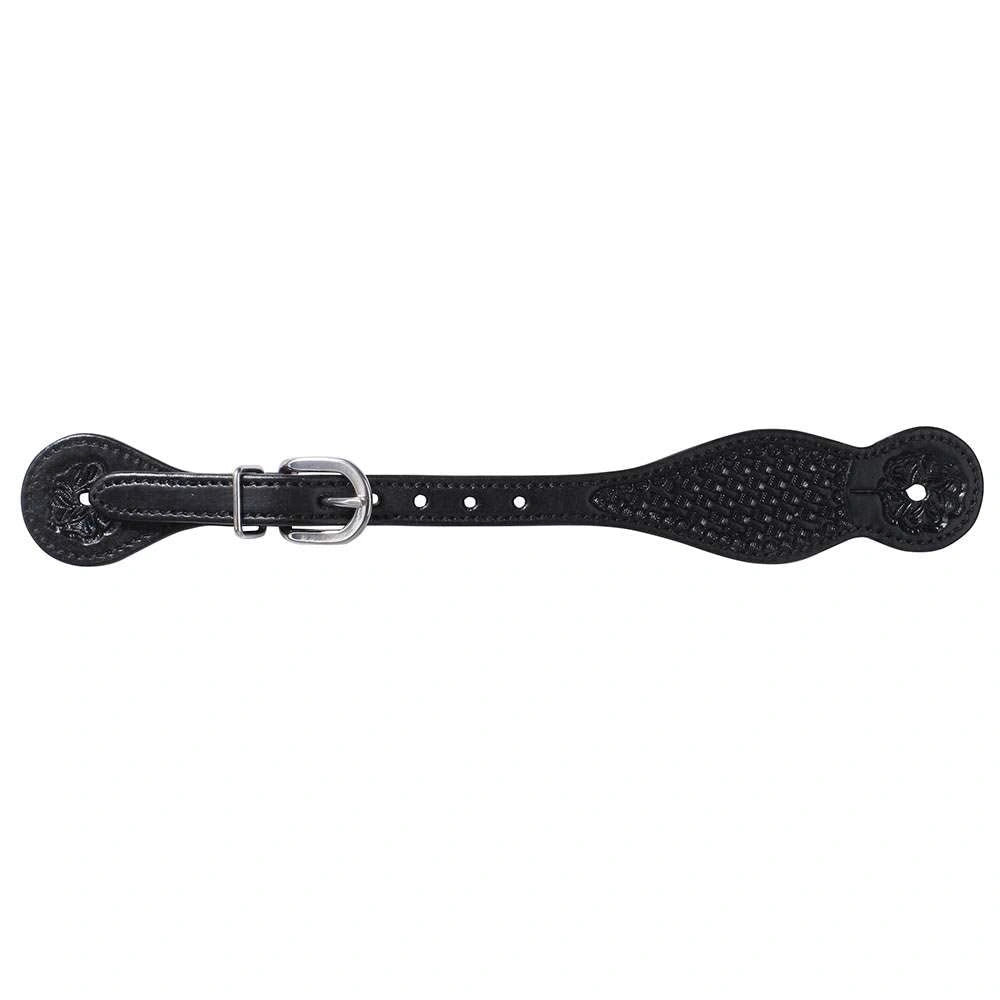 Professional's Choice Mesa Basket Tooled Leather Spur Straps - 5/8" Stainless Steel Buckles - Black, Natural, Chestnut