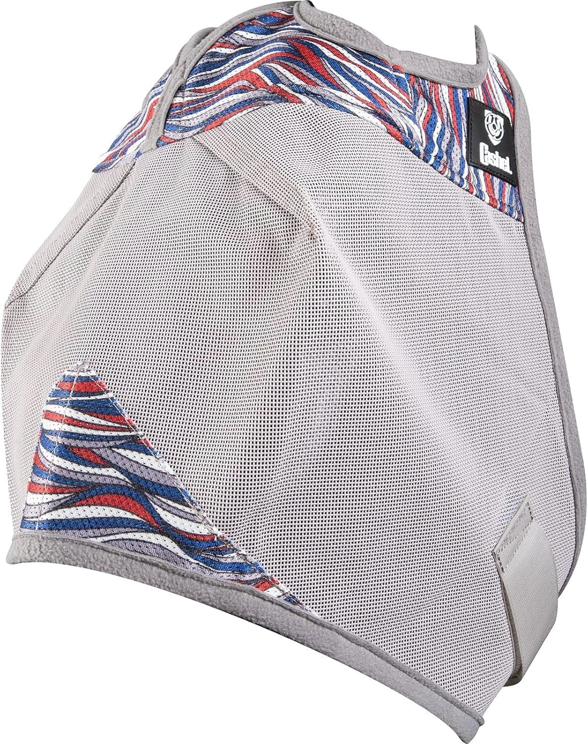 Gray protective vest with colorful pattern on a white background