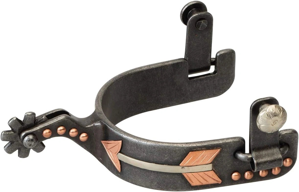 Weaver Leather Men's Black Arrow Spurs - 1" Band, 1-1/2" Shank, 8-Point Rowel, Buffed Black Finish