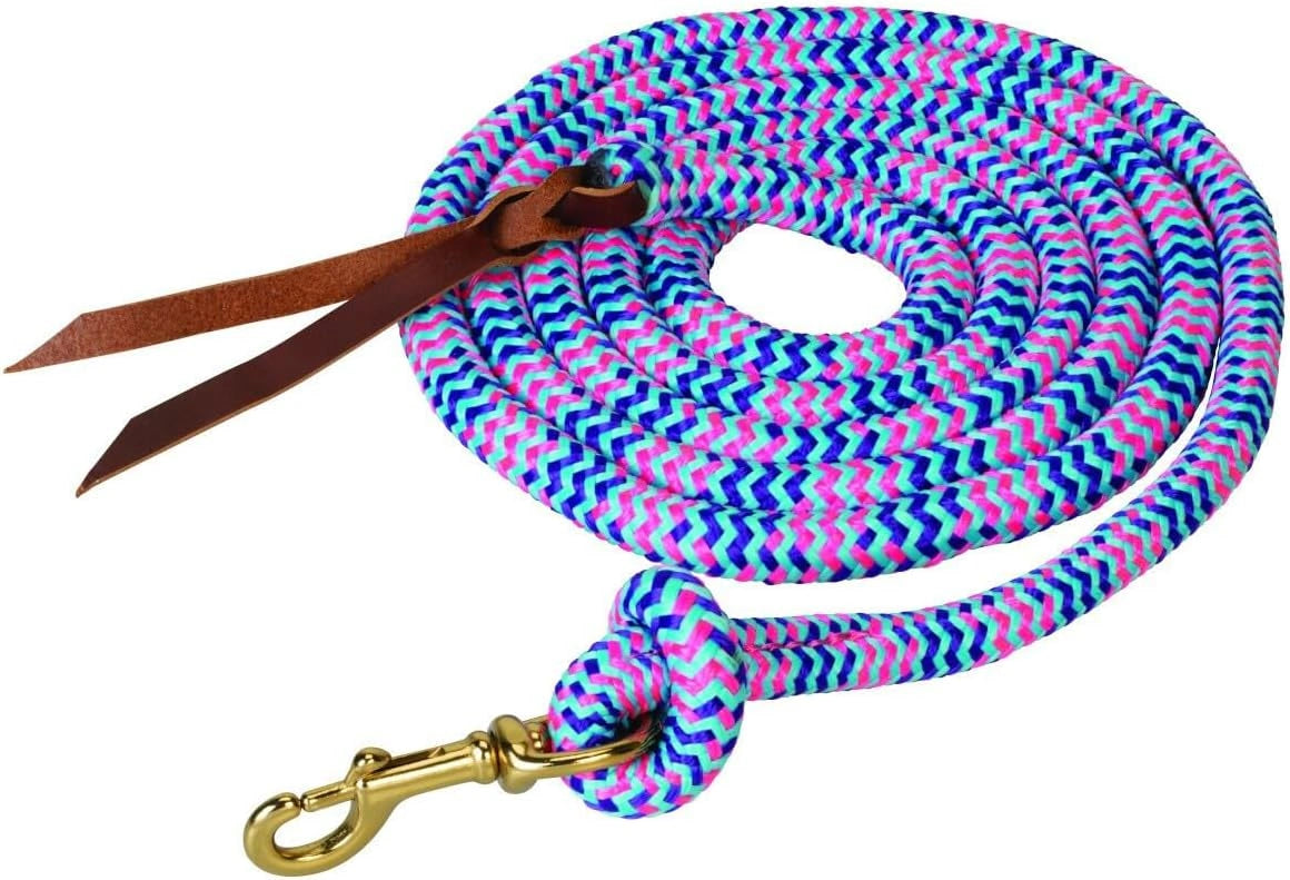 Weaver Leather Poly Cowboy Lead with Swivel Snap and Leather Popper - 5/8" x 10' - Turquoise/Purple/Diva Pink