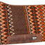 Brown patterned saddle pad with a visible brand logo on a white background