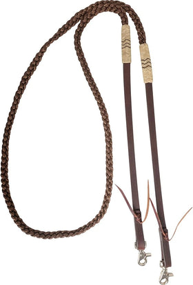 Cashel Braided Rawhide Button Roping Reins - Chocolate Leather Horse Reins with Quick-Release Snaps - 96"